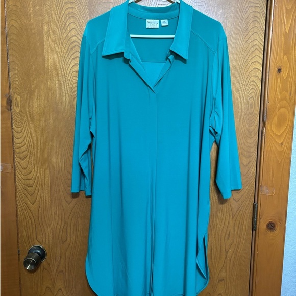 Women with Control Green/Teal Tunic/Dress 3/4 Sleeve Notched Collar - Picture 1 of 12